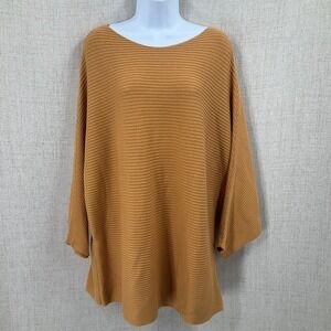 Pure Jill Sweater Womens XL Petite Mustard Yellow Cotton Ribbed Knit Pullover